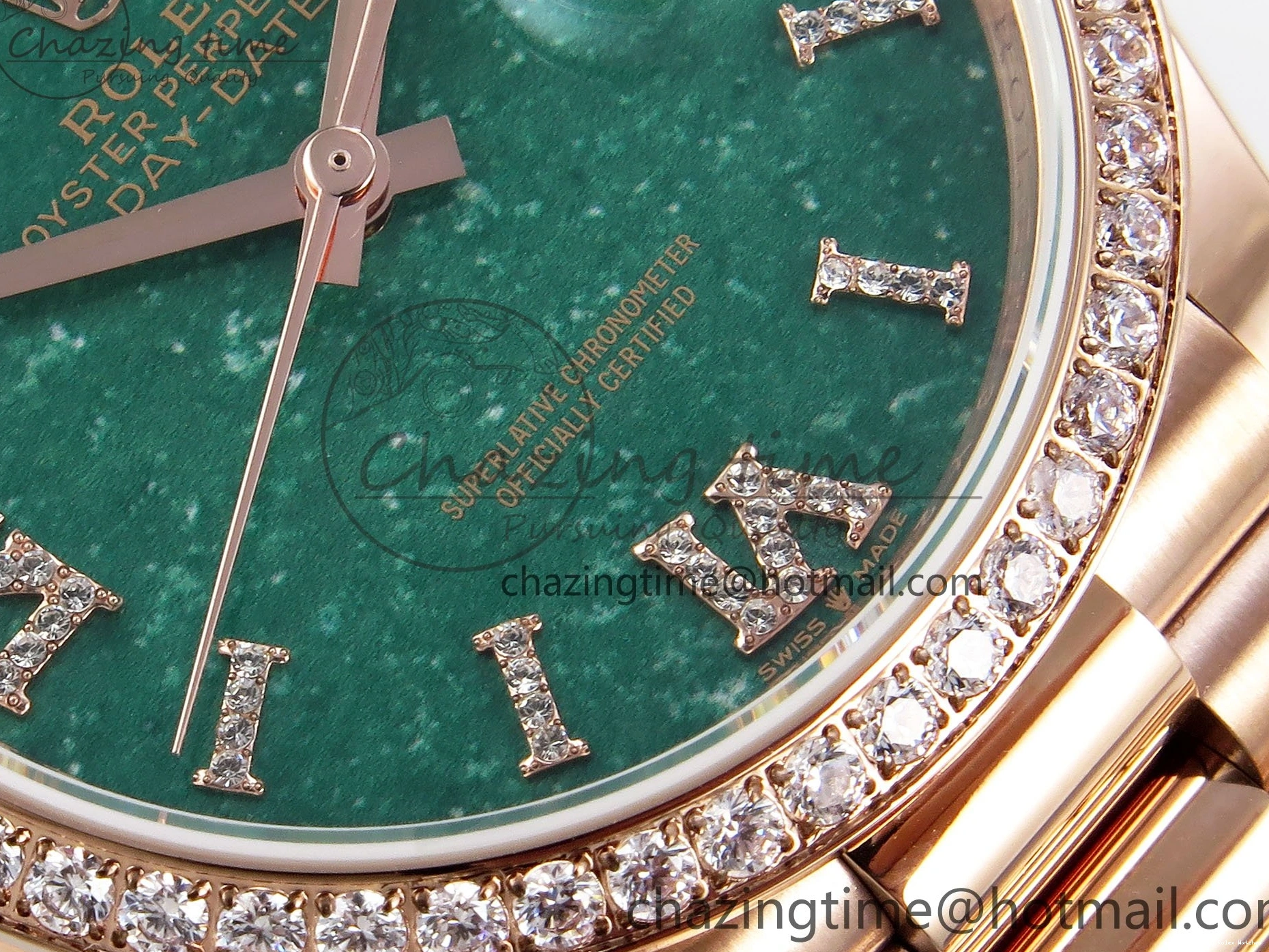 Good Copy Rolex Watches Edition RG on TWSF 36 Diamonds Diamonds Date Bezel Day SmartChoice Green 1608 Best Dial Roman RG A Bracelet 0114
